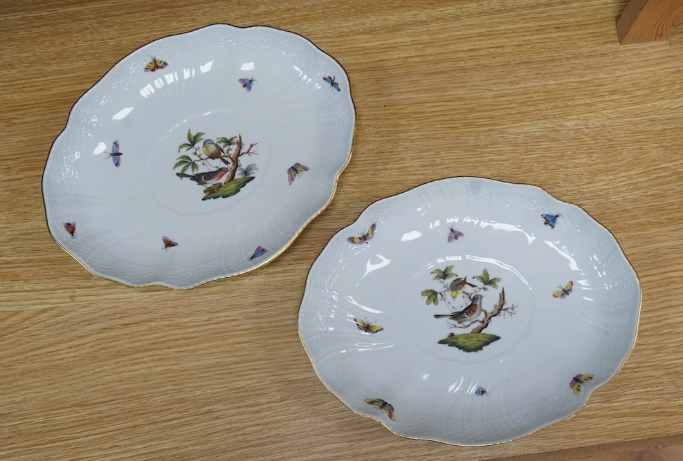 A pair of Herend ‘Rothschild birds’ oval dishes, 26cm. Condition - good